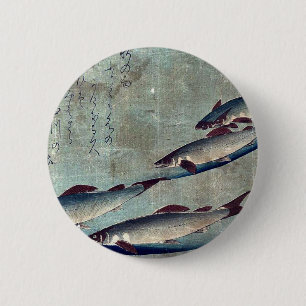 River trout (Ayu) by Andō, Hiroshige Ukiyo-e. 6 Cm Round Badge