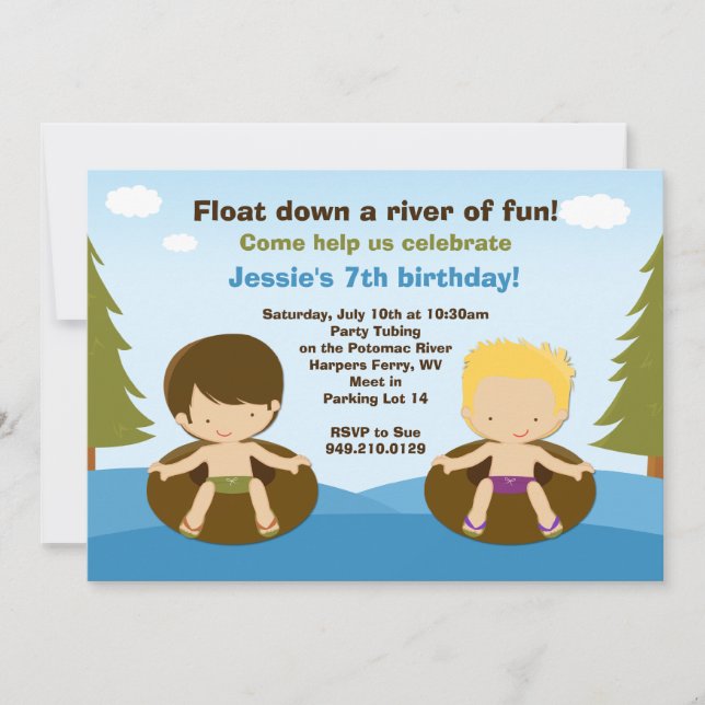 River Tubing Birthday Party Invitation (Front)