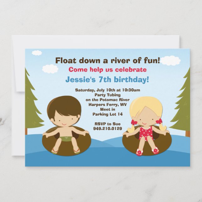 River Tubing Birthday Party Invitation (Front)
