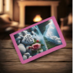 River Valley Heart Trifold Wallet<br><div class="desc">A heart-shaped stone with Karen sits among river rocks,  next to a pink rose. Background: green valley,  mountains,  flowing river.</div>