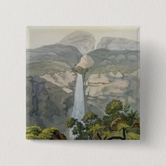 River Vinagre Waterfall, near the Puraci Volcano, 15 Cm Square Badge (Front)