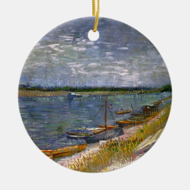River with Rowing Boats by Vincent van Gogh Ceramic Ornament (Front)