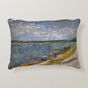 River with Rowing Boats by Vincent van Gogh Decorative Cushion