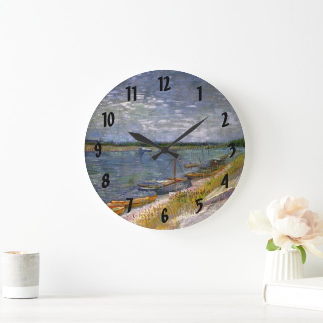 River with Rowing Boats by Vincent van Gogh Large Clock (Home)
