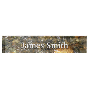 River-Worn Pebbles Brown and Grey Natural Abstract Nameplate