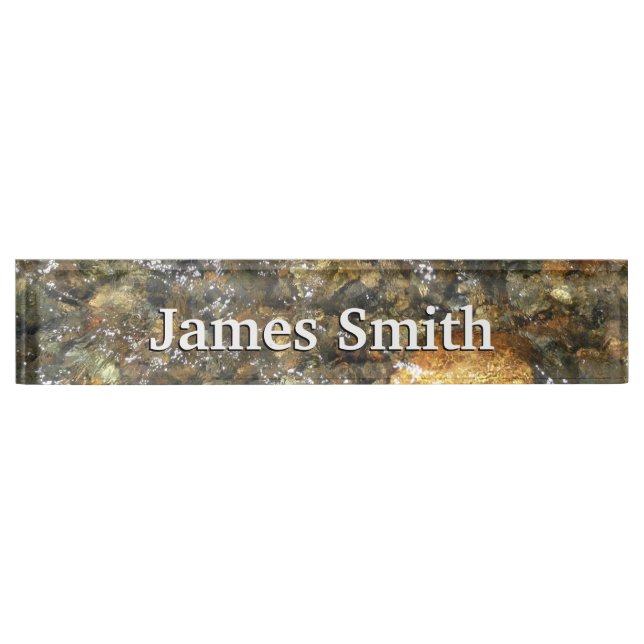 River-Worn Pebbles Brown and Grey Natural Abstract Nameplate (Front)