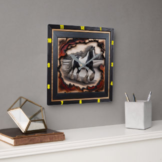 Riverbank Trot: Charred Wood Gypsy Vanner  Square Wall Clock