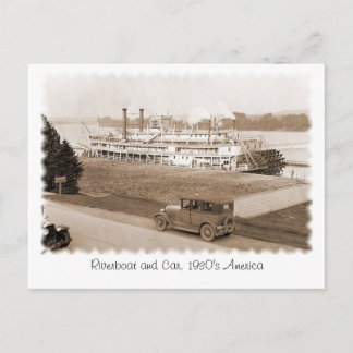 Riverboat and Car, 1930's America Postcard