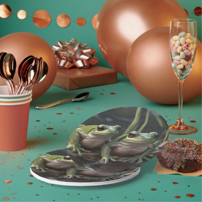 Riverbound Wonders: Two Plump Green Frogs By River Paper Plate (Multi)