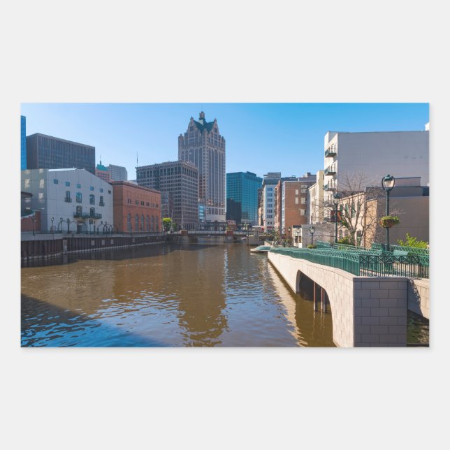 riverfront from kilbourn street in milwaukee rectangular sticker (Front)