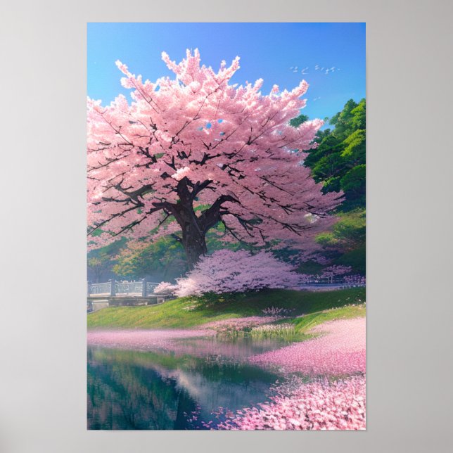 Riverside Bloom, Grand Sakura Tree Poster (Front)