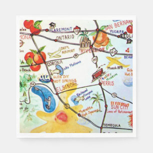 Riverside - California Colourful Map  Napkin