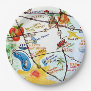 Riverside - California Colourful Map  Paper Plate
