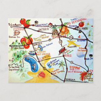 Riverside - California Colourful Map  Postcard