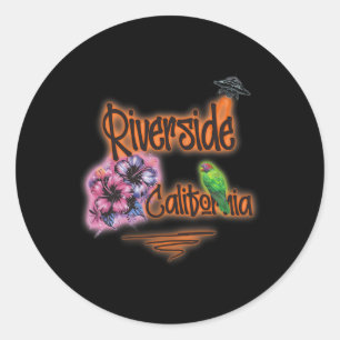 Riverside California Retro Surfer Vintage Airbrush Classic Round Sticker
