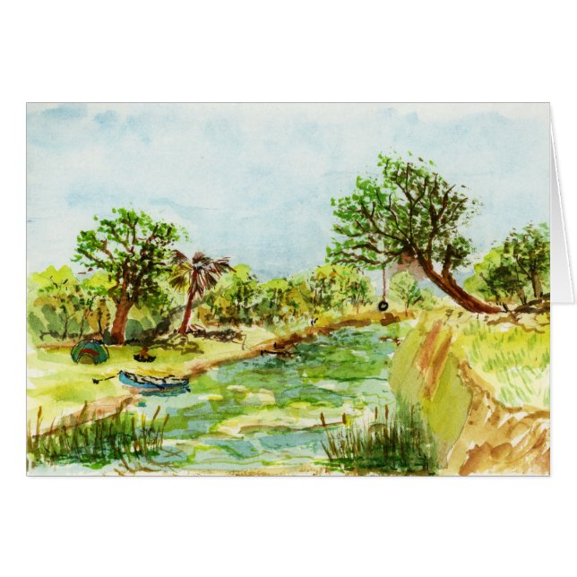 Riverside Campsite Watercolor Painting (Front Horizontal)