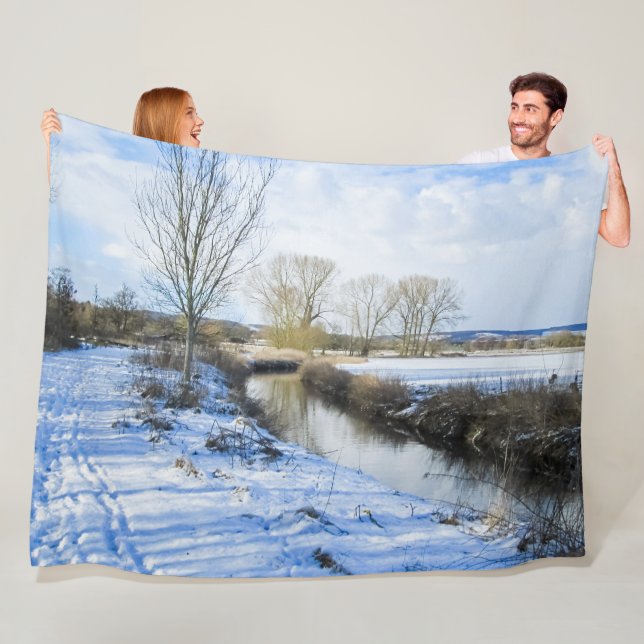 Riverside English Winter Walk - Personalized Fleece Blanket (In Situ)