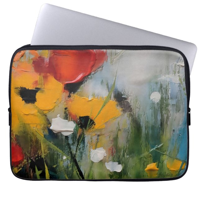 Riverside – Expressive Abstract Meadow Laptop Sleeve (Front)