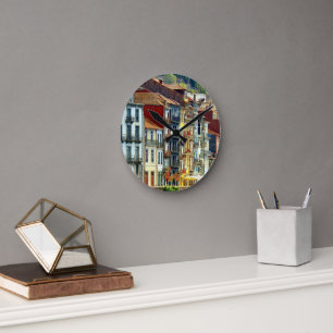 Riverside panorama of Porto city in Portugal Round Clock