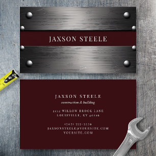 Riveted Metal and Burgundy  Business Card