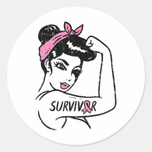 Riveter Breast Cancer Survivor Ribbon Awareness Wo Classic Round Sticker