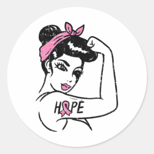 Riveter Hope Fighting Breast Cancer Awareness Wome Classic Round Sticker