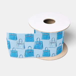 Riviera Blue Croc Texture Handbag Fashion Pattern Satin Ribbon