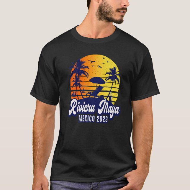 Riviera Maya 2023 Mexico Sunset Beach Retro Premiu T-Shirt (Front)