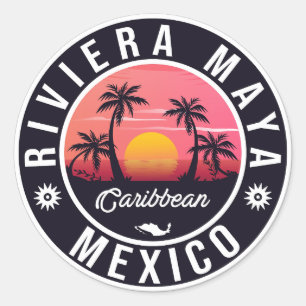 Riviera Maya Beach - Mexico Sunrise Palm tree Classic Round Sticker