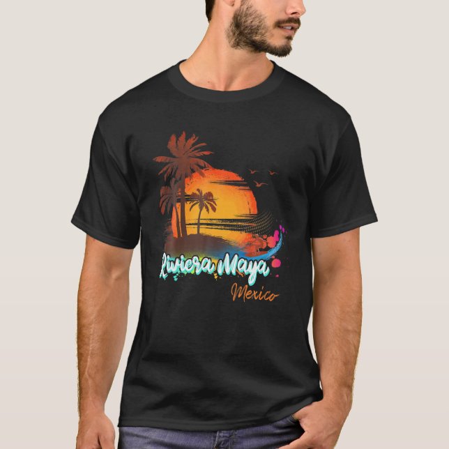 Riviera Maya Mexico Beach Summer Vacation Palm Tre T-Shirt (Front)