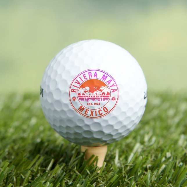 Riviera Maya Mexico Palm Tree Vintage Travel 60s Golf Balls (Insitu Tee)