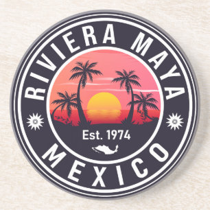 Riviera Maya Mexico Retro Sunset Palm Souvenirs Coaster