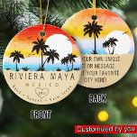 Riviera Maya Mexico Retro Sunset Palm tree 60s Ceramic Ornament<br><div class="desc">Riviera Maya retro beach design for vacation. Riviera Maya Mexico Cities Vintage souvenir for travel to Mexico Beach Towns. Riviera Maya beach artwork for Mexico vacationers and backpackers. Riviera Maya retro souvenir. Design for backpackers and travel to Mexico . Beach with Vintage souvenir for seaside vacationers. - You can personalise...</div>