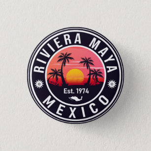 Riviera Maya Mexico Retro Sunset Souvenirs 60s 3 Cm Round Badge