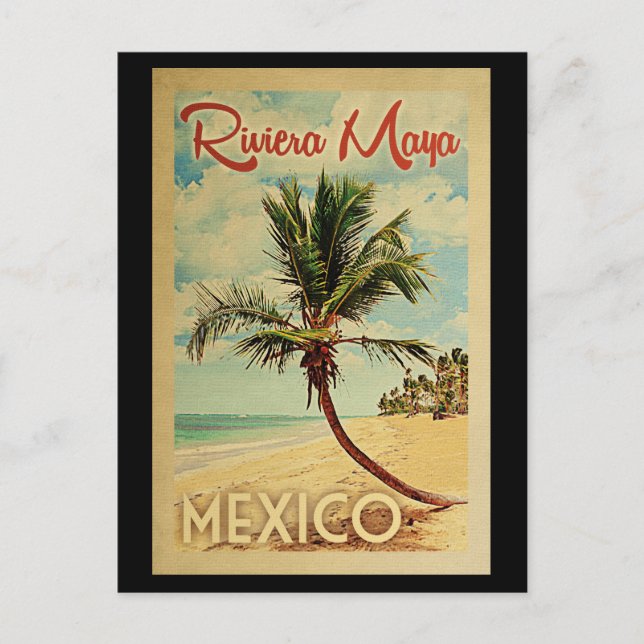 Riviera Maya Postcard Palm Tree Vintage Travel (Front)