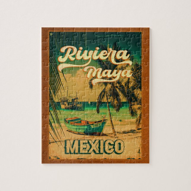 Riviera Maya Postcard Palm Tree Vintage Travel Jigsaw Puzzle (Vertical)