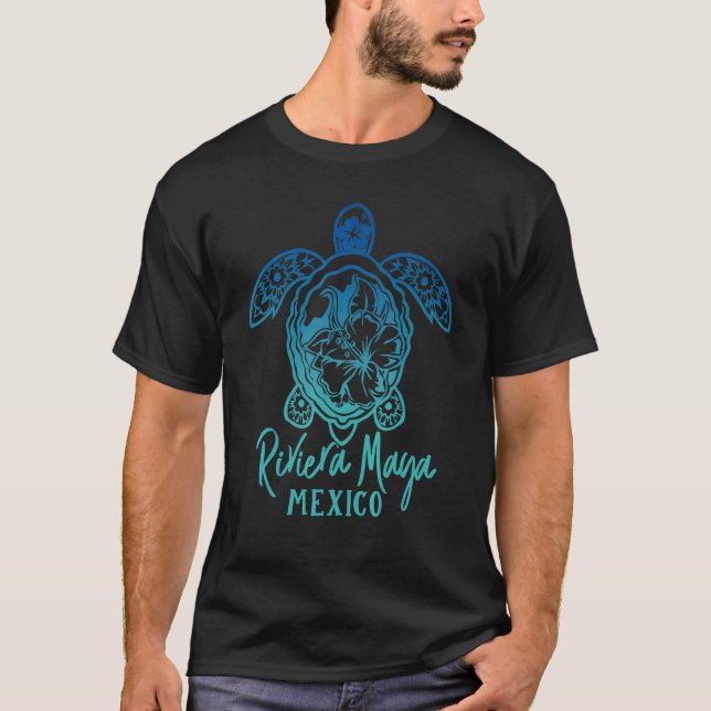 Riviera Maya Sea Turtles Mexico Turtle And Flower  T-Shirt (Front)