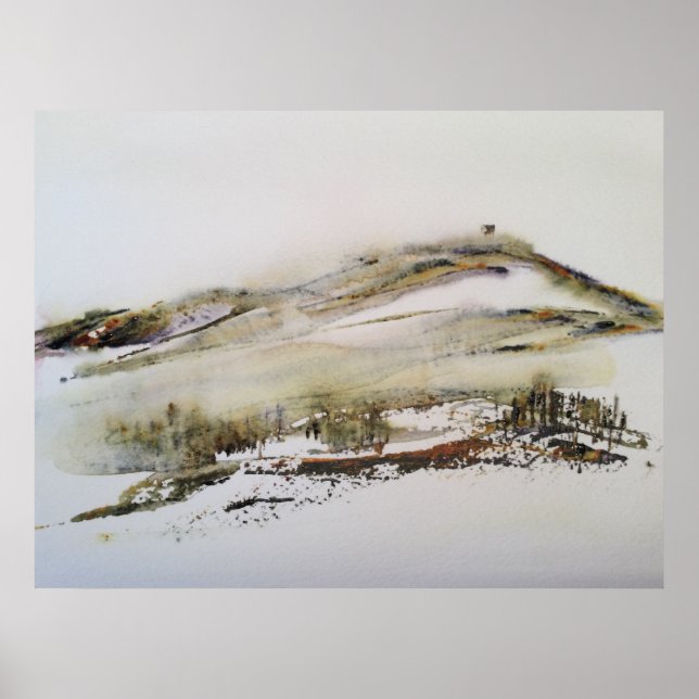 Rivington pike Horwich Watercolour   Poster (Front)