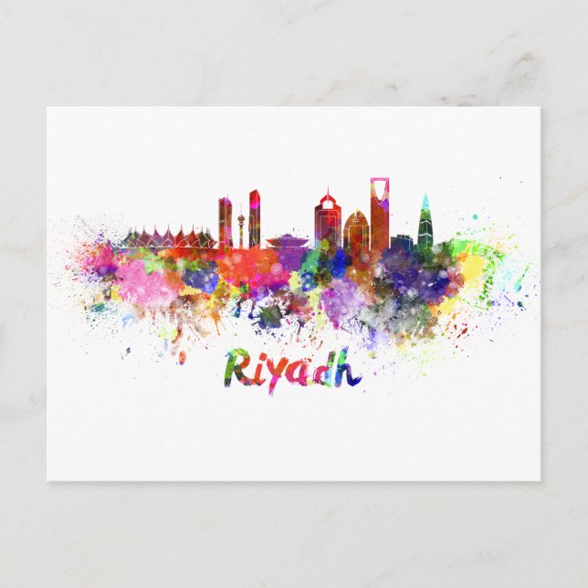 Riyadh skyline in watercolor postcard (Front)