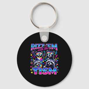 Rizz em with the tism autistic racoon meme autism key ring