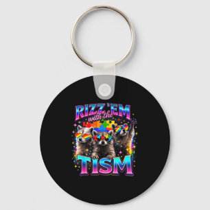 Rizz em with the tism autistic racoon meme autism key ring