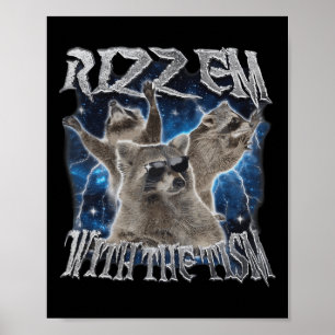 Rizz Em With The Tism Autistic Racoon Meme Funny Poster