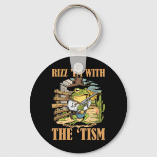 Rizz Em With The Tism Funny Autism Cowboy Frog Mem Key Ring