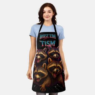 Rizz Em With The Tism Meme Autism Funny Racoon Apron