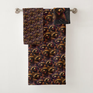 Rizz Em With The Tism Meme Autism Funny Racoon Bath Towel Set