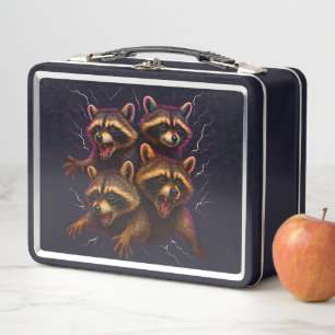 Rizz Em With The Tism Meme Autism Funny Racoon Metal Lunch Box