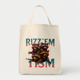 Rizz Em With The Tism Meme Autism Funny Racoon Tote Bag