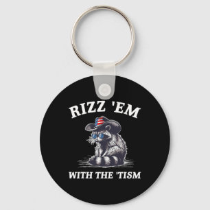 Rizz em With The tism Racoon Autism American Flag Key Ring