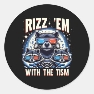 Rizz Em With The Tism Retro Vintage Racoon Meme A Classic Round Sticker