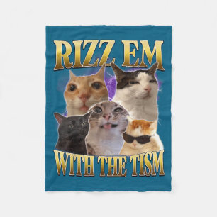 Rizz Em With The Tism Vintage Retro 90s Funny Cat Fleece Blanket